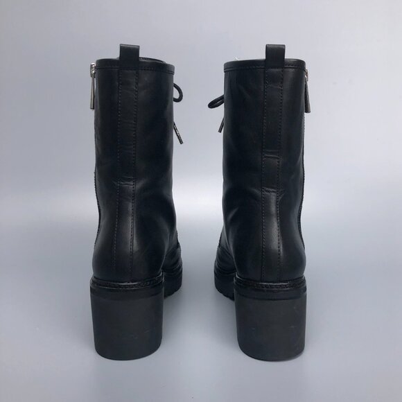 Michael Kors Anaka Black Leather Combat Platform Boots with Chrome MK - Picture 7 of 12